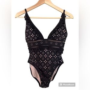 J.Crew Black Eyelet One-Piece Swimsuit size 4